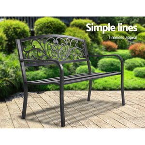 Garden Bench Seat Outdoor Chair Steel Iron Patio Furniture Lounge Porch Lounger Vintage Black Gardeon - KRE Group