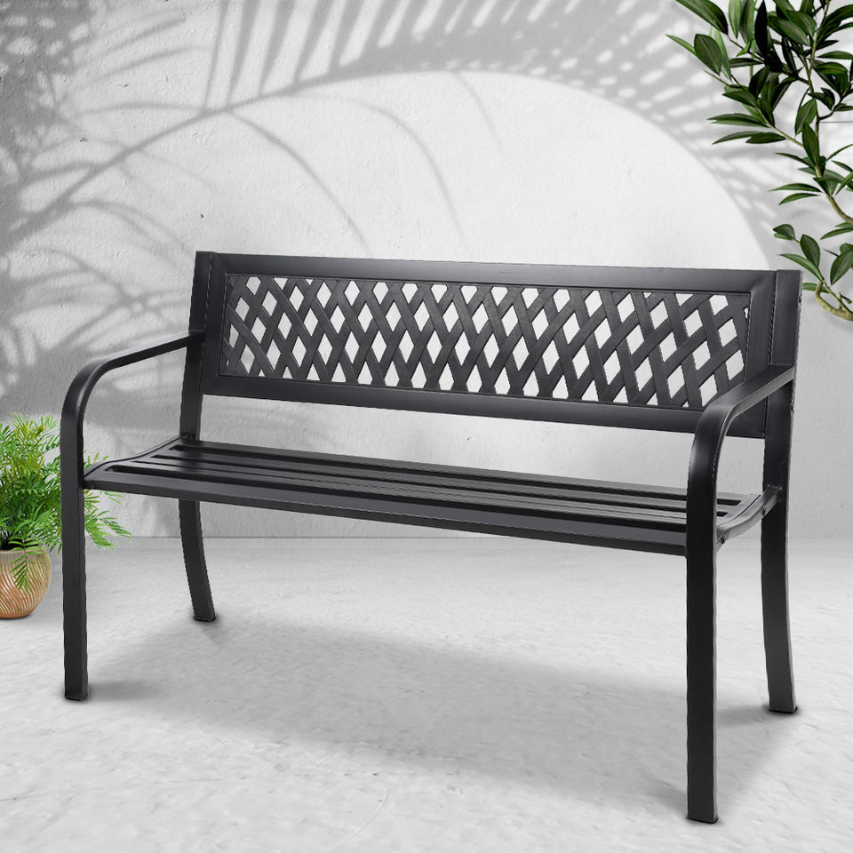 Gardeon Cast Iron Modern Garden Bench - Black - KRE Group