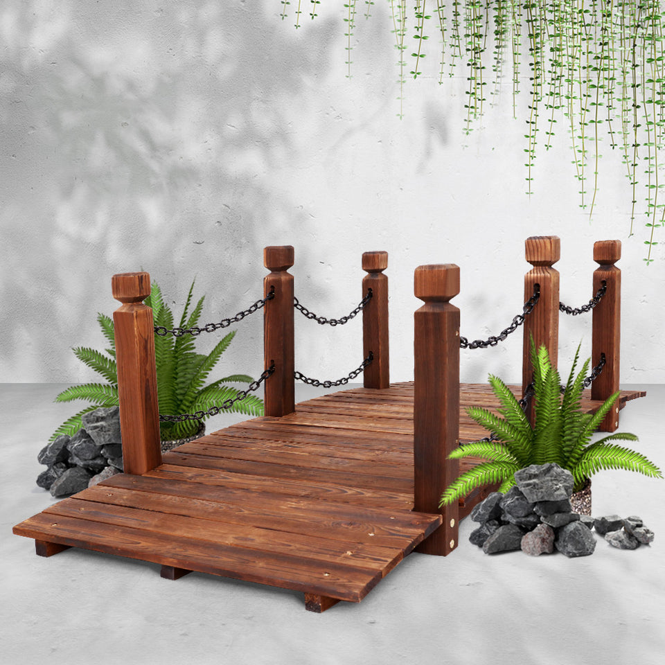 Garden Rustic Chain Bridge Wooden Decoration Decor Landscape 160cm Length Rail - KRE Group