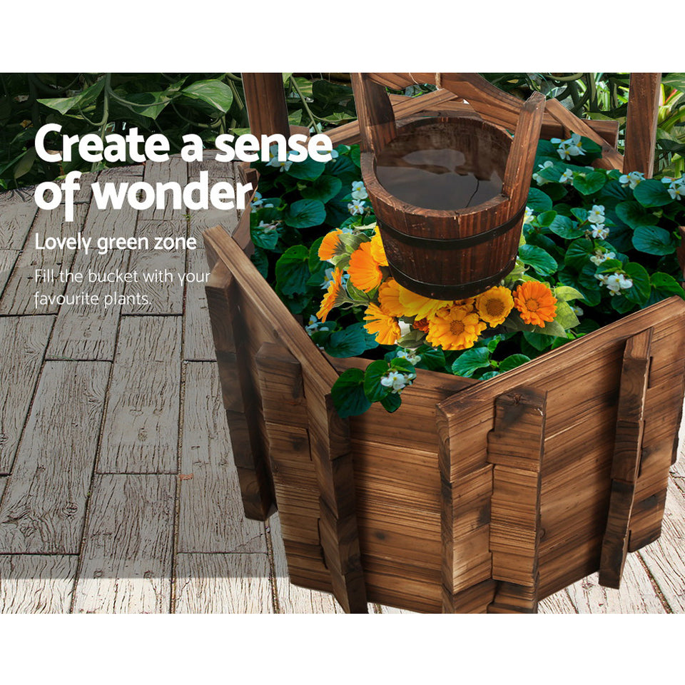 Gardeon Outdoor Garden Ornaments Wishing Well Planter Bucket Wooden Decor XL - KRE Group