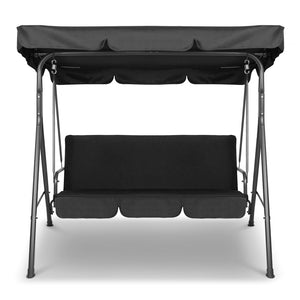 Gardeon Outdoor Furniture Swing Chair Hammock 3 Seater Bench Seat Canopy Black - KRE Group