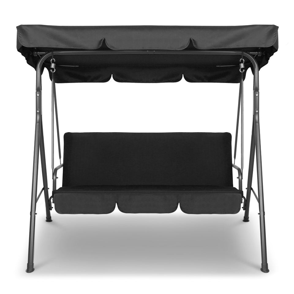 Gardeon Outdoor Furniture Swing Chair Hammock 3 Seater Bench Seat Canopy Black - KRE Group