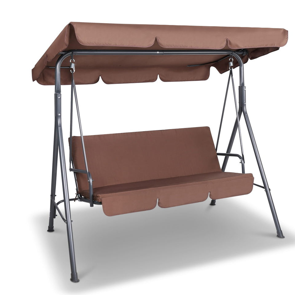 Gardeon 3 Seater Outdoor Canopy Swing Chair - Coffee - KRE Group