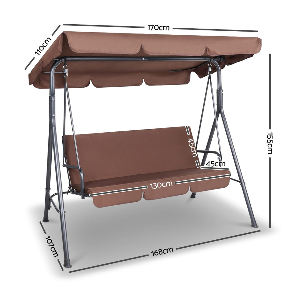 Gardeon 3 Seater Outdoor Canopy Swing Chair - Coffee - KRE Group