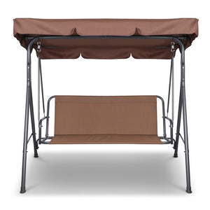 Gardeon 3 Seater Outdoor Canopy Swing Chair - Coffee - KRE Group