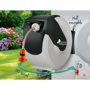 Greenfingers Retractable Hose Reel 30M Garden Water Spray Gun Auto Rewind - KRE Group