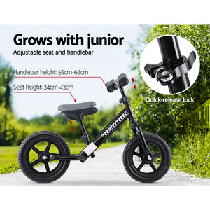 Kids Balance Bike Ride On Toys Puch Bicycle Wheels Toddler Baby 12" Bikes Black - KRE Group