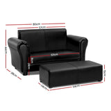 Keezi Kids Sofa Armchair Footstool Set Children Lounge Chair Couch Double Black - KRE Group