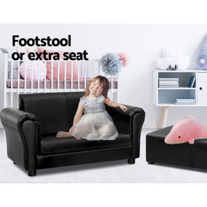 Keezi Kids Sofa Armchair Footstool Set Children Lounge Chair Couch Double Black - KRE Group