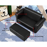 Keezi Kids Sofa Armchair Footstool Set Children Lounge Chair Couch Double Black - KRE Group