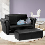 Keezi Kids Sofa Armchair Footstool Set Children Lounge Chair Couch Double Black - KRE Group