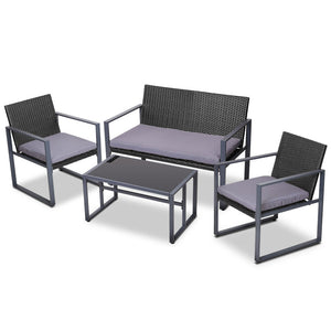 Gardeon 4PC Outdoor Furniture Patio Table Chair Black - KRE Group