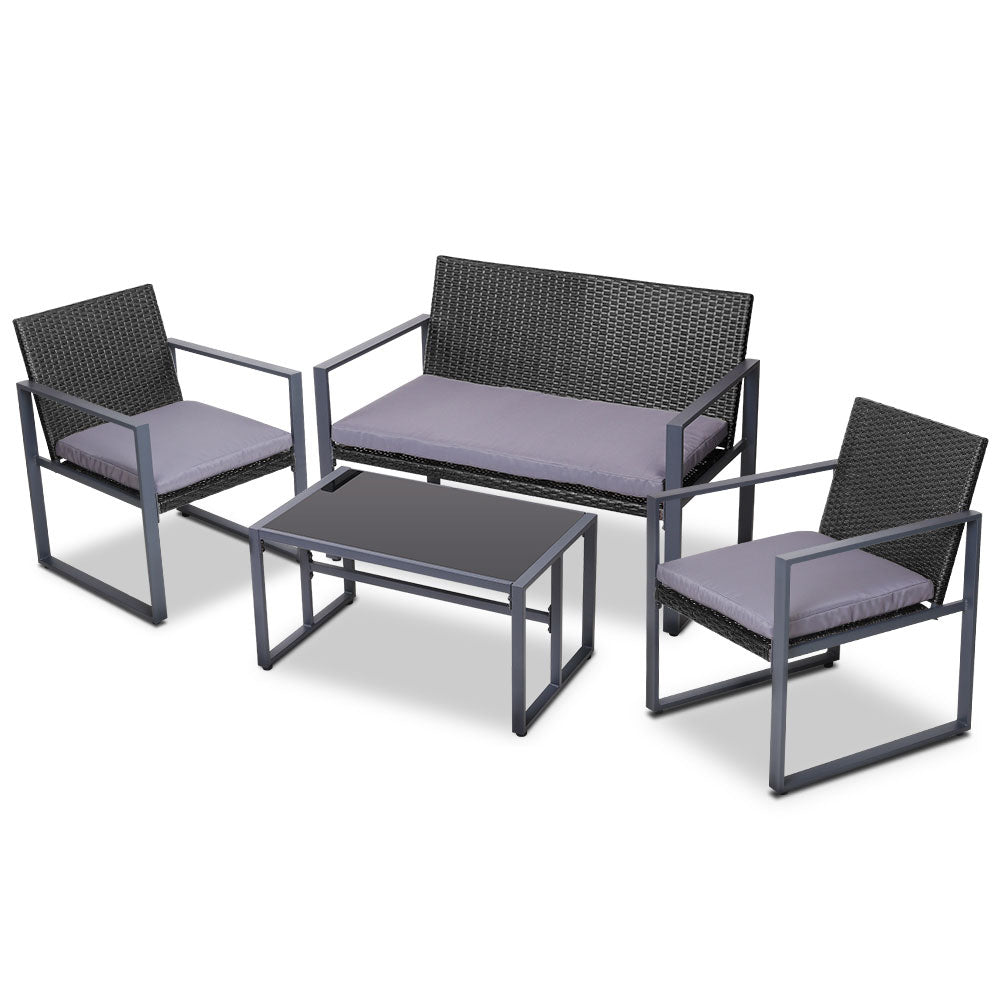 Gardeon 4PC Outdoor Furniture Patio Table Chair Black - KRE Group