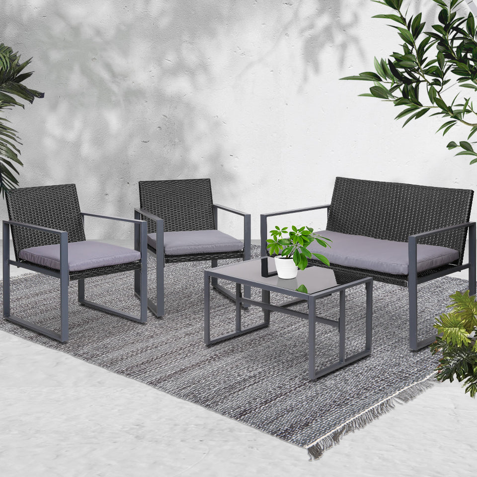 Gardeon 4PC Outdoor Furniture Patio Table Chair Black - KRE Group