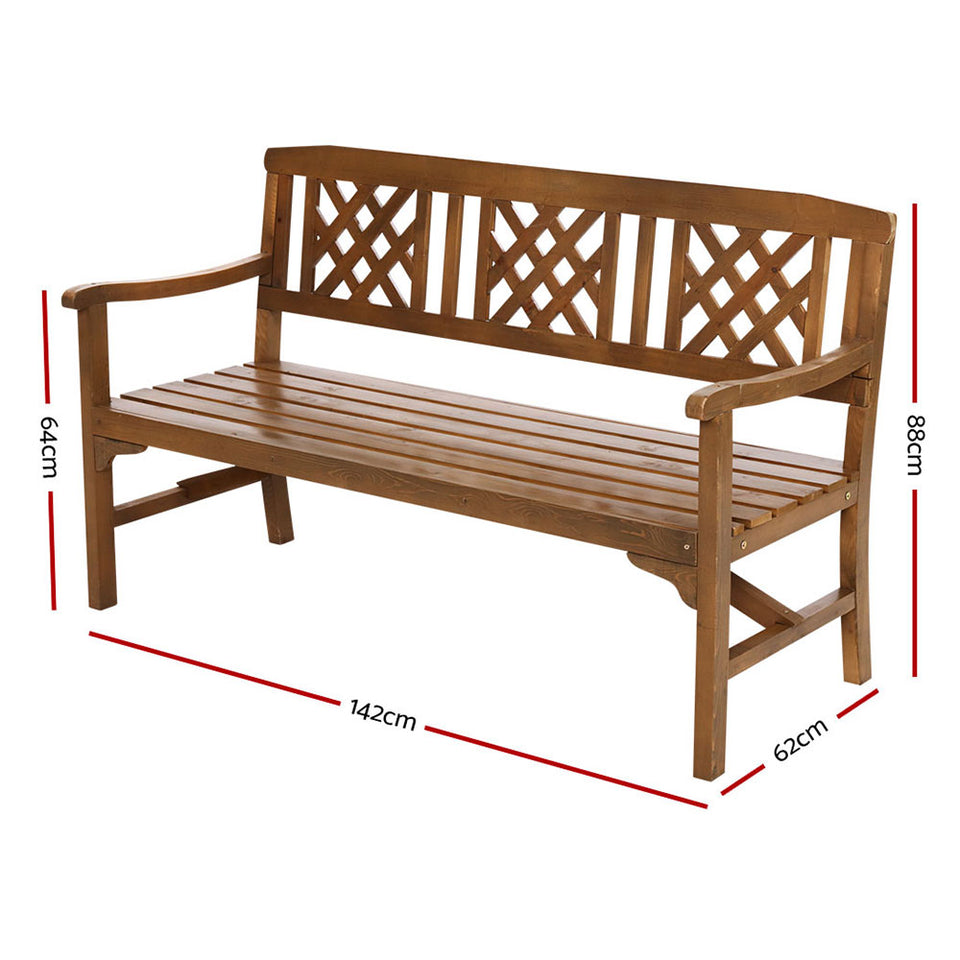 Gardeon Wooden Garden Bench 3 Seat Patio Furniture Timber Outdoor Lounge Chair Natural - KRE Group