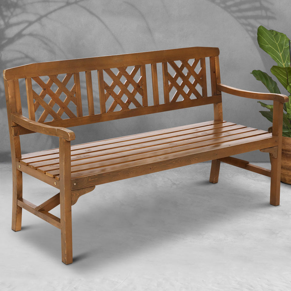 Gardeon Wooden Garden Bench 3 Seat Patio Furniture Timber Outdoor Lounge Chair Natural - KRE Group