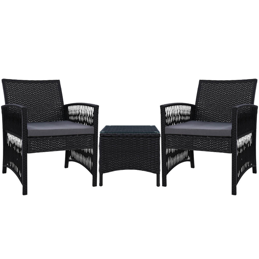 Gardeon Patio Furniture Outdoor Bistro Set Dining Chairs Setting 3 Piece Wicker - KRE Group