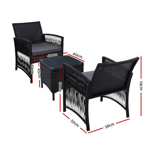 Gardeon Patio Furniture Outdoor Bistro Set Dining Chairs Setting 3 Piece Wicker - KRE Group