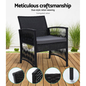 Gardeon Patio Furniture Outdoor Bistro Set Dining Chairs Setting 3 Piece Wicker - KRE Group