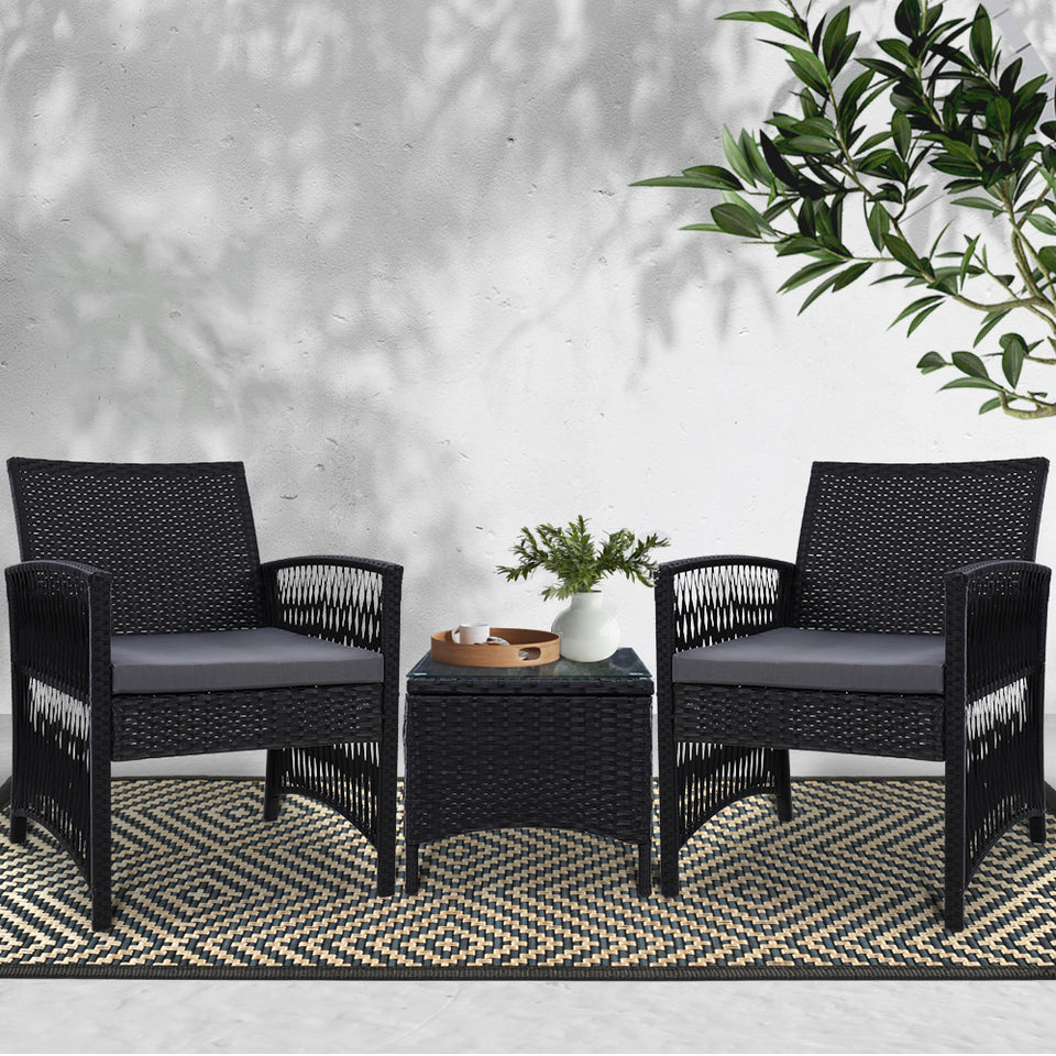 Gardeon Patio Furniture Outdoor Bistro Set Dining Chairs Setting 3 Piece Wicker - KRE Group