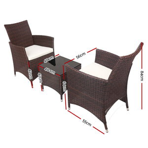 Gardeon 3pc Bistro Wicker Outdoor Furniture Set Brown - KRE Group