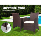 Gardeon 3pc Bistro Wicker Outdoor Furniture Set Brown - KRE Group