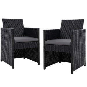 Set of 2 Outdoor Dining Chairs Wicker Chair Patio Garden Furniture Setting Lounge Cafe Cushion Bistro Set Gardeon Black - KRE Group