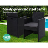 Set of 2 Outdoor Dining Chairs Wicker Chair Patio Garden Furniture Setting Lounge Cafe Cushion Bistro Set Gardeon Black - KRE Group