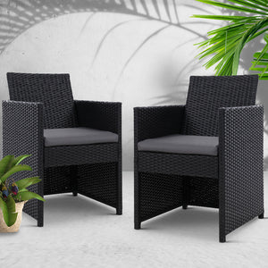 Set of 2 Outdoor Dining Chairs Wicker Chair Patio Garden Furniture Setting Lounge Cafe Cushion Bistro Set Gardeon Black - KRE Group