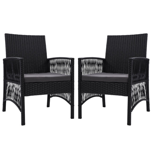 Outdoor Furniture Set of 2 Dining Chairs Wicker Garden Patio Cushion Black Gardeon - KRE Group