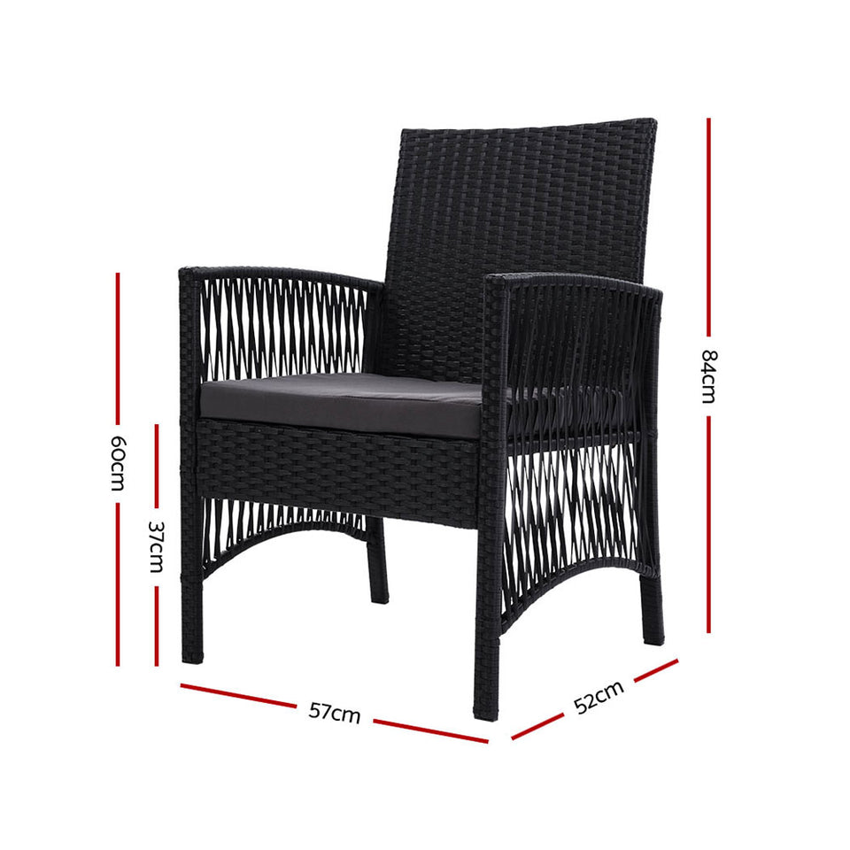 Outdoor Furniture Set of 2 Dining Chairs Wicker Garden Patio Cushion Black Gardeon - KRE Group