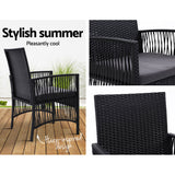 Outdoor Furniture Set of 2 Dining Chairs Wicker Garden Patio Cushion Black Gardeon - KRE Group