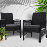 Outdoor Furniture Set of 2 Dining Chairs Wicker Garden Patio Cushion Black Gardeon - KRE Group