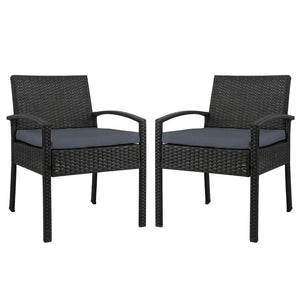 Set of 2 Outdoor Dining Chairs Wicker Chair Patio Garden Furniture Lounge Setting Bistro Set Cafe Cushion Gardeon Black - KRE Group