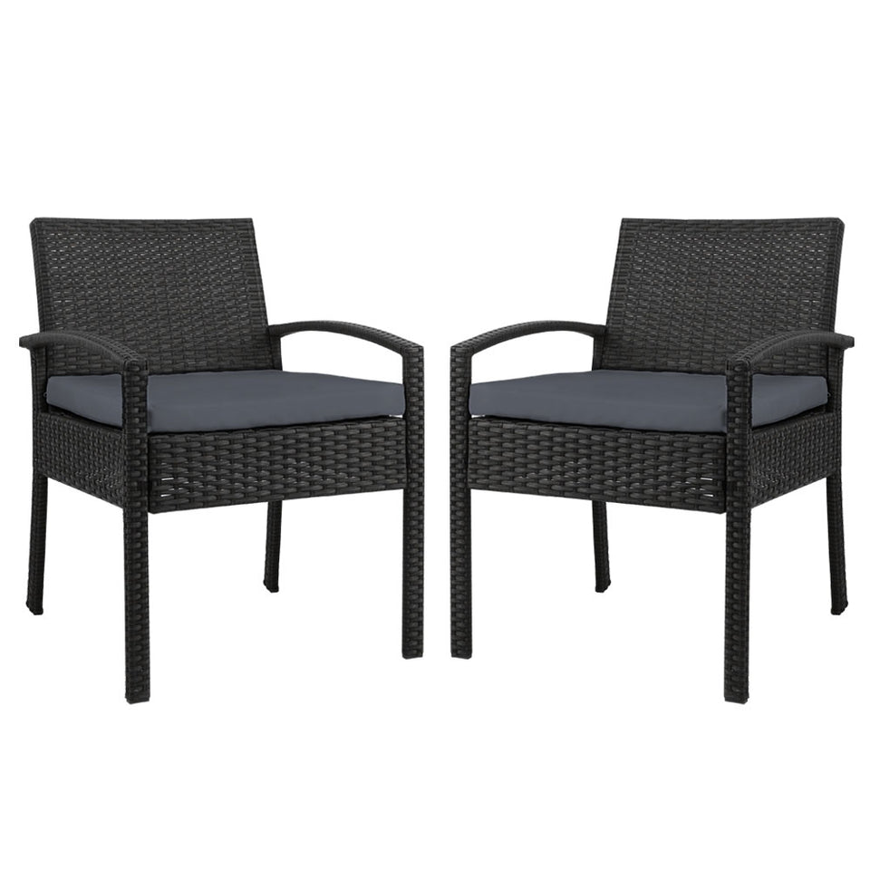 Set of 2 Outdoor Dining Chairs Wicker Chair Patio Garden Furniture Lounge Setting Bistro Set Cafe Cushion Gardeon Black - KRE Group