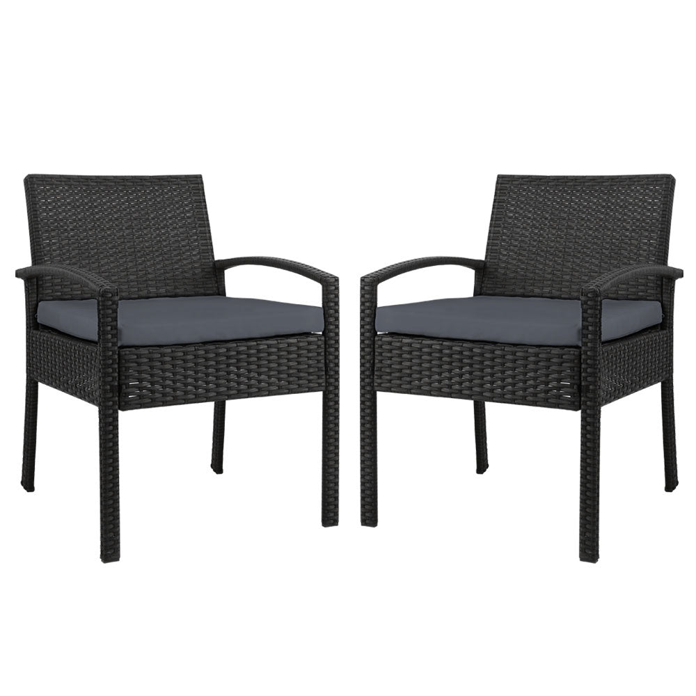 Set of 2 Outdoor Dining Chairs Wicker Chair Patio Garden Furniture Lounge Setting Bistro Set Cafe Cushion Gardeon Black - KRE Group