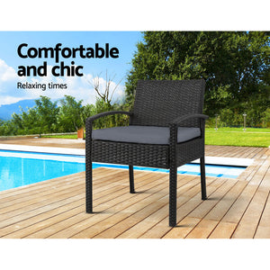 Set of 2 Outdoor Dining Chairs Wicker Chair Patio Garden Furniture Lounge Setting Bistro Set Cafe Cushion Gardeon Black - KRE Group