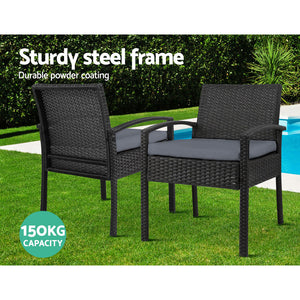 Set of 2 Outdoor Dining Chairs Wicker Chair Patio Garden Furniture Lounge Setting Bistro Set Cafe Cushion Gardeon Black - KRE Group