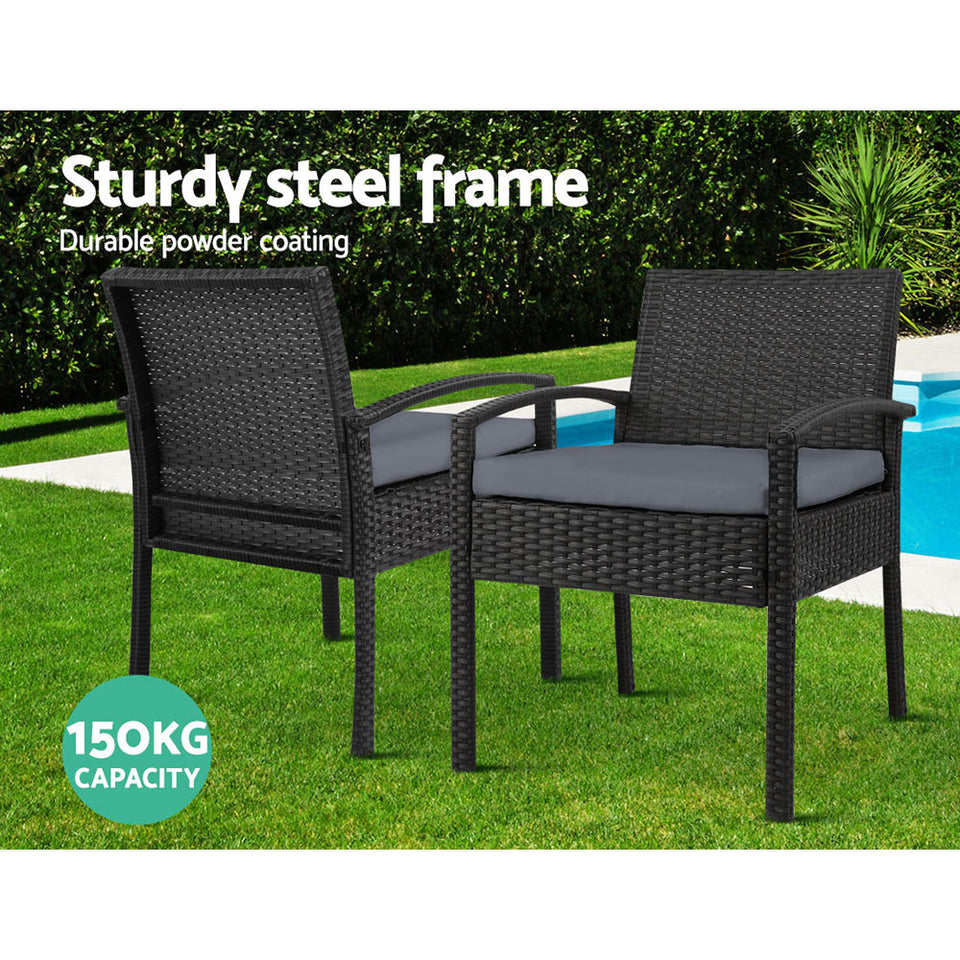 Set of 2 Outdoor Dining Chairs Wicker Chair Patio Garden Furniture Lounge Setting Bistro Set Cafe Cushion Gardeon Black - KRE Group