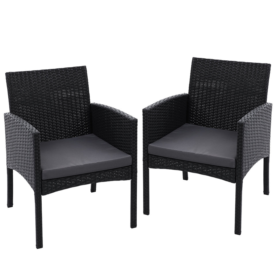 Set of 2 Outdoor Bistro Chairs Patio Furniture Dining Chair Wicker Garden Cushion Gardeon - KRE Group