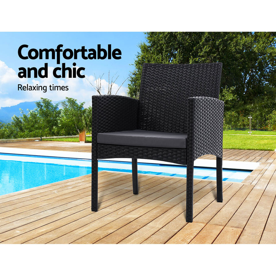 Set of 2 Outdoor Bistro Chairs Patio Furniture Dining Chair Wicker Garden Cushion Gardeon - KRE Group