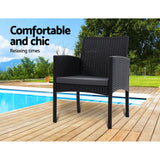 Set of 2 Outdoor Bistro Chairs Patio Furniture Dining Chair Wicker Garden Cushion Gardeon - KRE Group