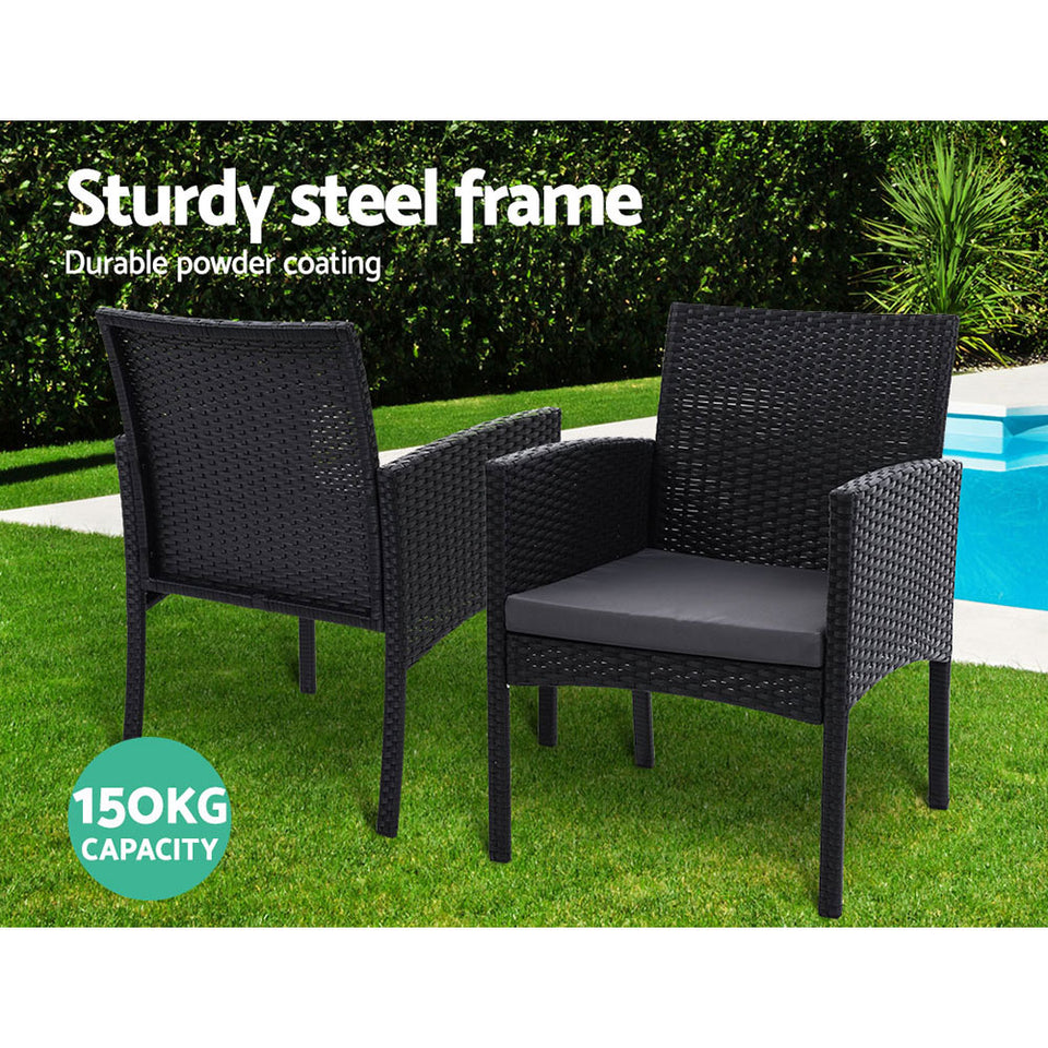 Set of 2 Outdoor Bistro Chairs Patio Furniture Dining Chair Wicker Garden Cushion Gardeon - KRE Group