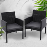 Set of 2 Outdoor Bistro Chairs Patio Furniture Dining Chair Wicker Garden Cushion Gardeon - KRE Group