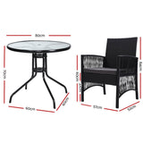 Gardeon Outdoor Furniture Dining Chairs Wicker Garden Patio Cushion Black 3PCS Tea Coffee Cafe Bar Set - KRE Group