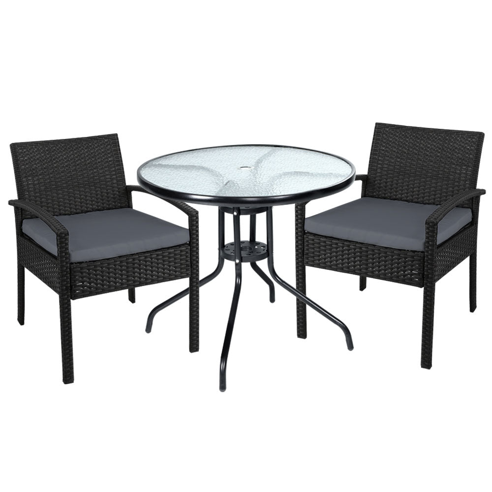 Gardeon Outdoor Furniture Dining Chairs Wicker Garden Patio Cushion Black 3PCS Sofa Set Tea Coffee Cafe Bar Set - KRE Group