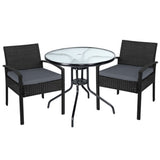 Gardeon Outdoor Furniture Dining Chairs Wicker Garden Patio Cushion Black 3PCS Sofa Set Tea Coffee Cafe Bar Set - KRE Group