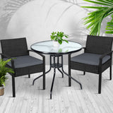 Gardeon Outdoor Furniture Dining Chairs Wicker Garden Patio Cushion Black 3PCS Sofa Set Tea Coffee Cafe Bar Set - KRE Group