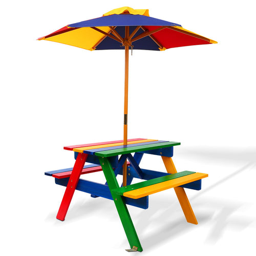 Keezi Kids Wooden Picnic Table Set with Umbrella - KRE Group