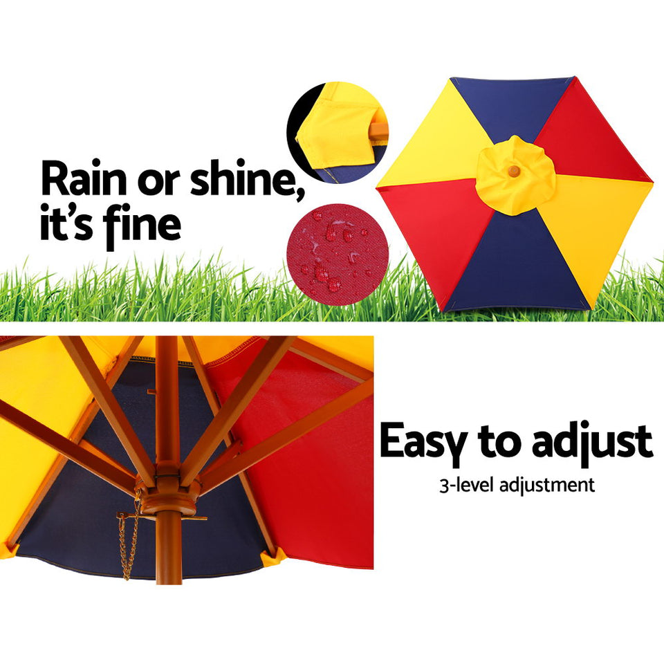 Keezi Kids Wooden Picnic Table Set with Umbrella - KRE Group